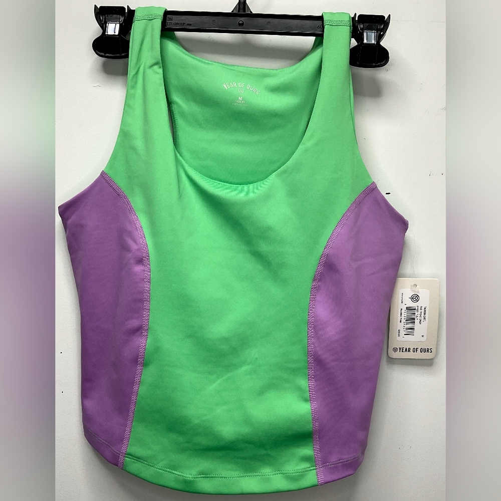 Year of Ours Tread Crop Top Green Tulip Purple Sports Bra Size Medium